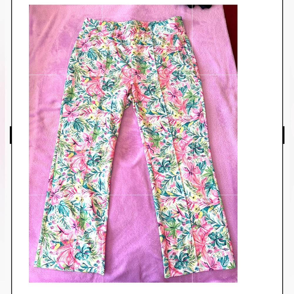 Tropical Floral Wide-Leg Pants — Pink & Green